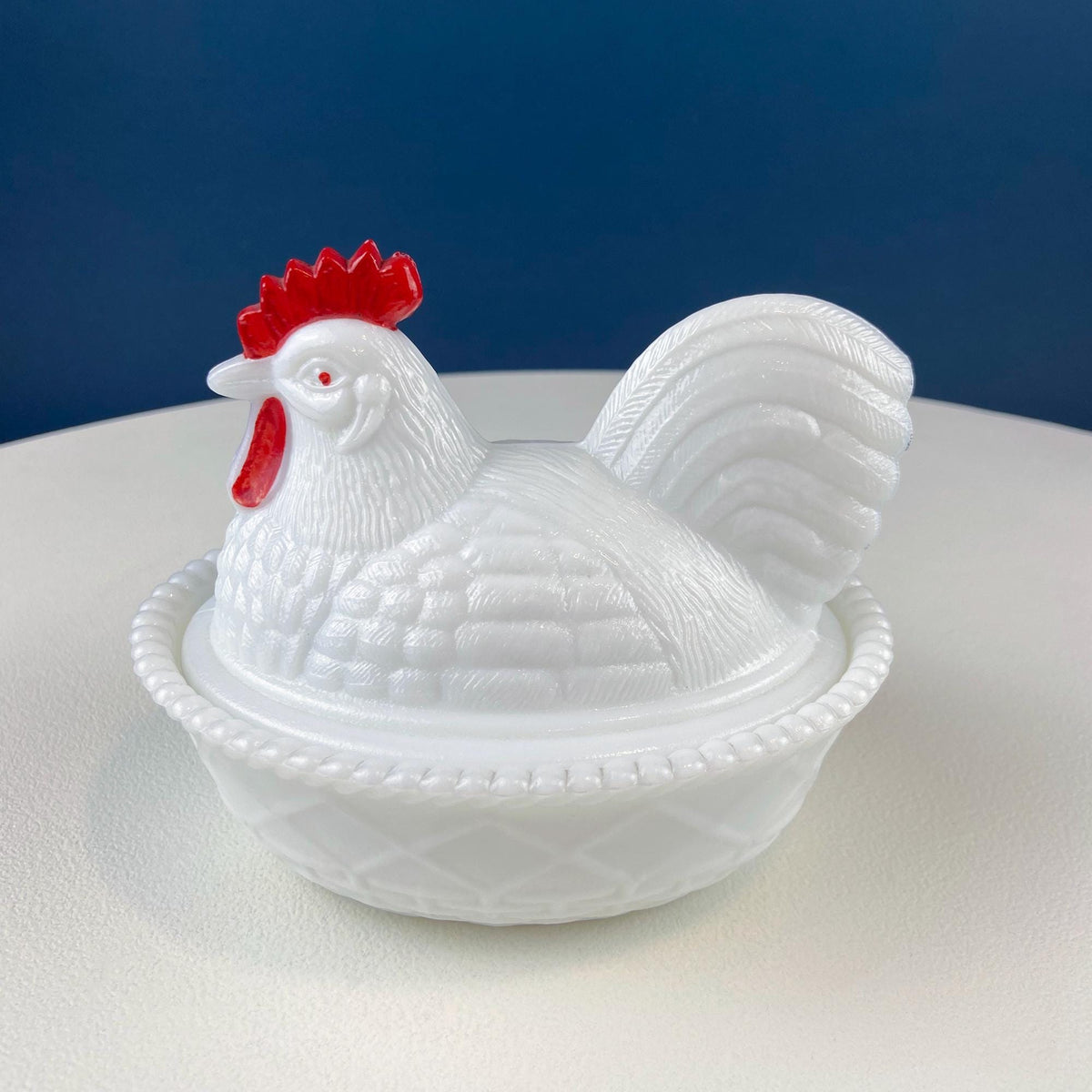 Westmoreland Milk Glass Rooster on Nest Covered Dish