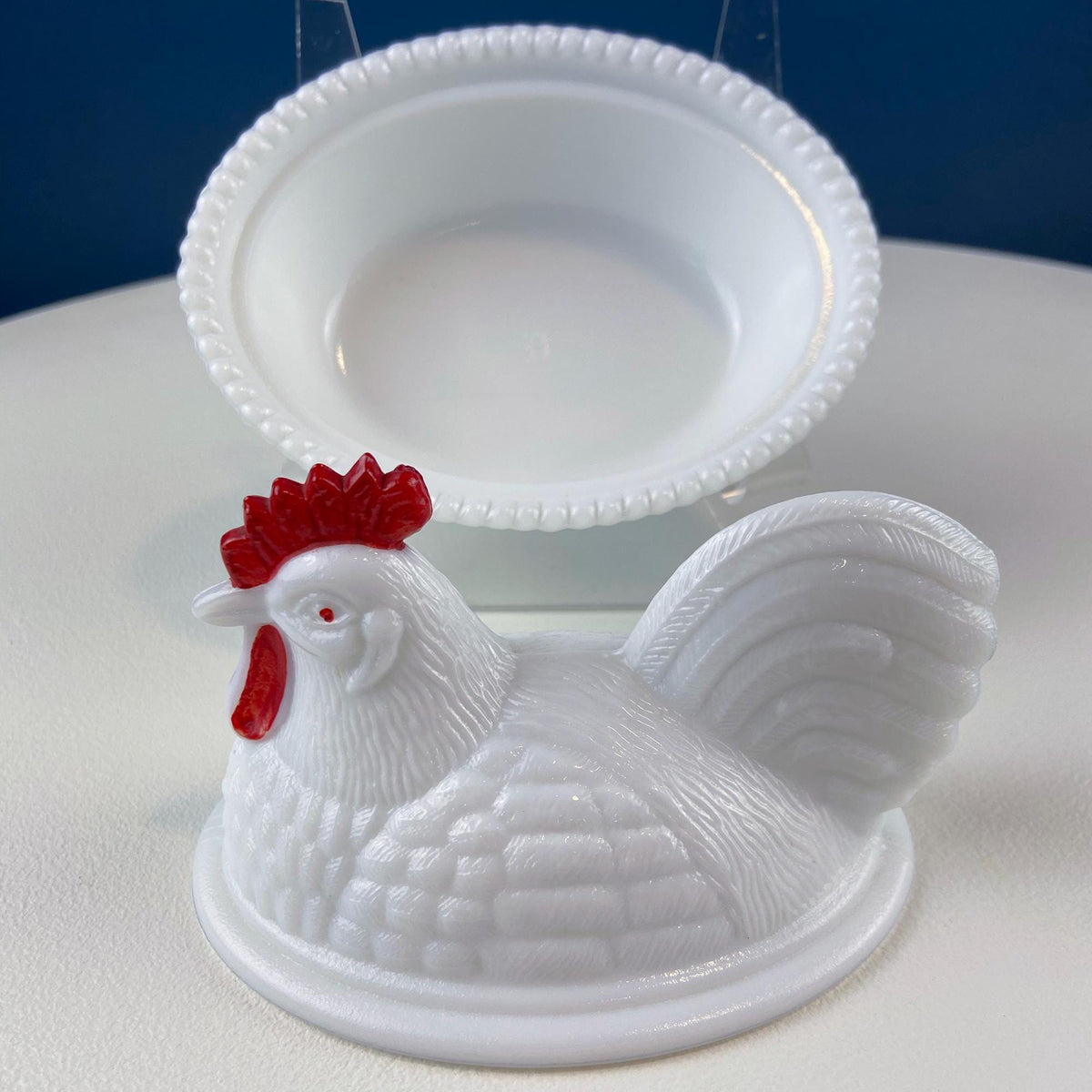 Westmoreland Milk Glass Rooster on Nest Covered Dish