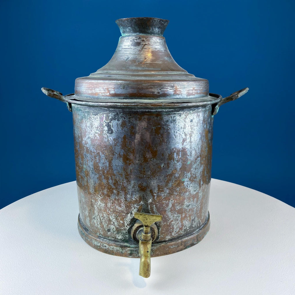 Hand-Pounded Copper and Tin Beverage Dispenser with Brass Spigot