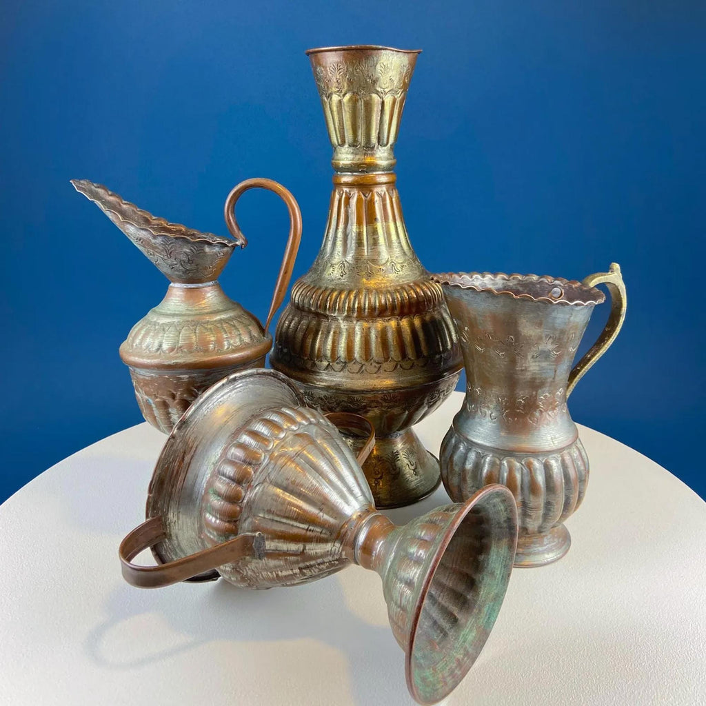 Hand-Pounded Copper and Tin Beverage Dispenser with Brass Spigot
