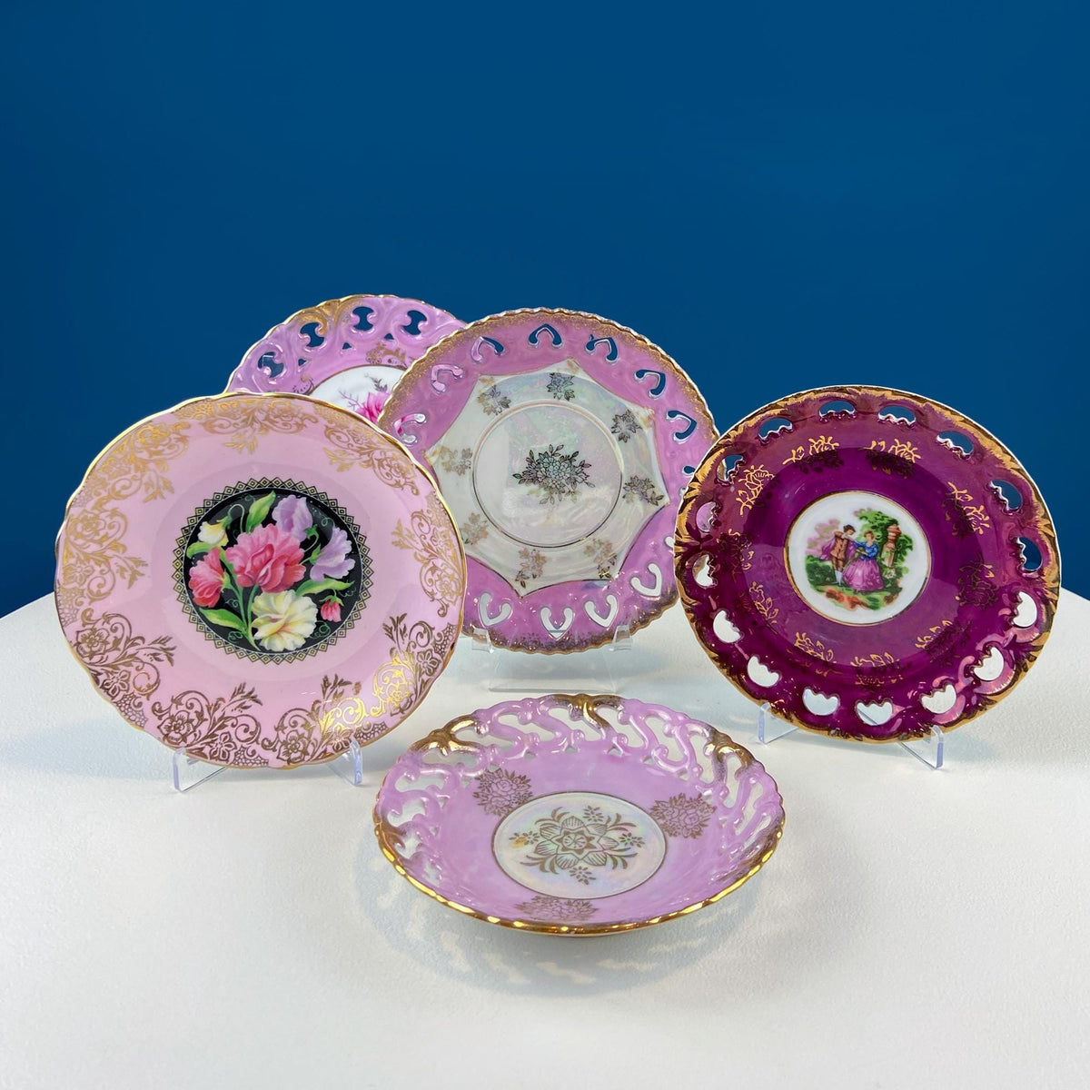 Pink Vintage Saucers, Mix & Match Set of 5