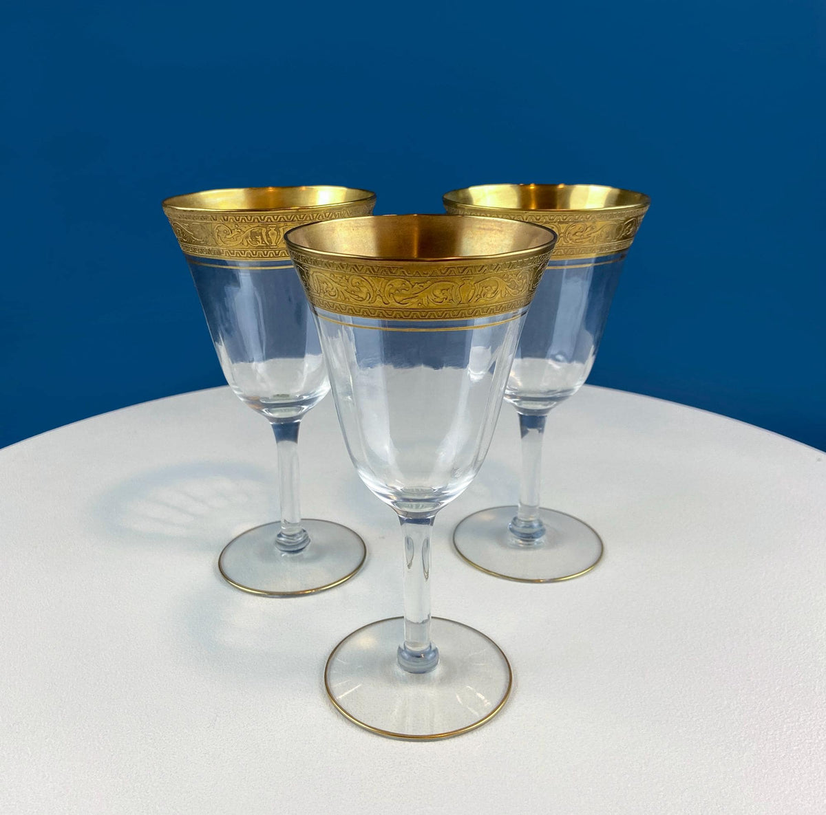 Tiffin Franciscan Gold-Rim Faceted Wine Goblets, Set of 5