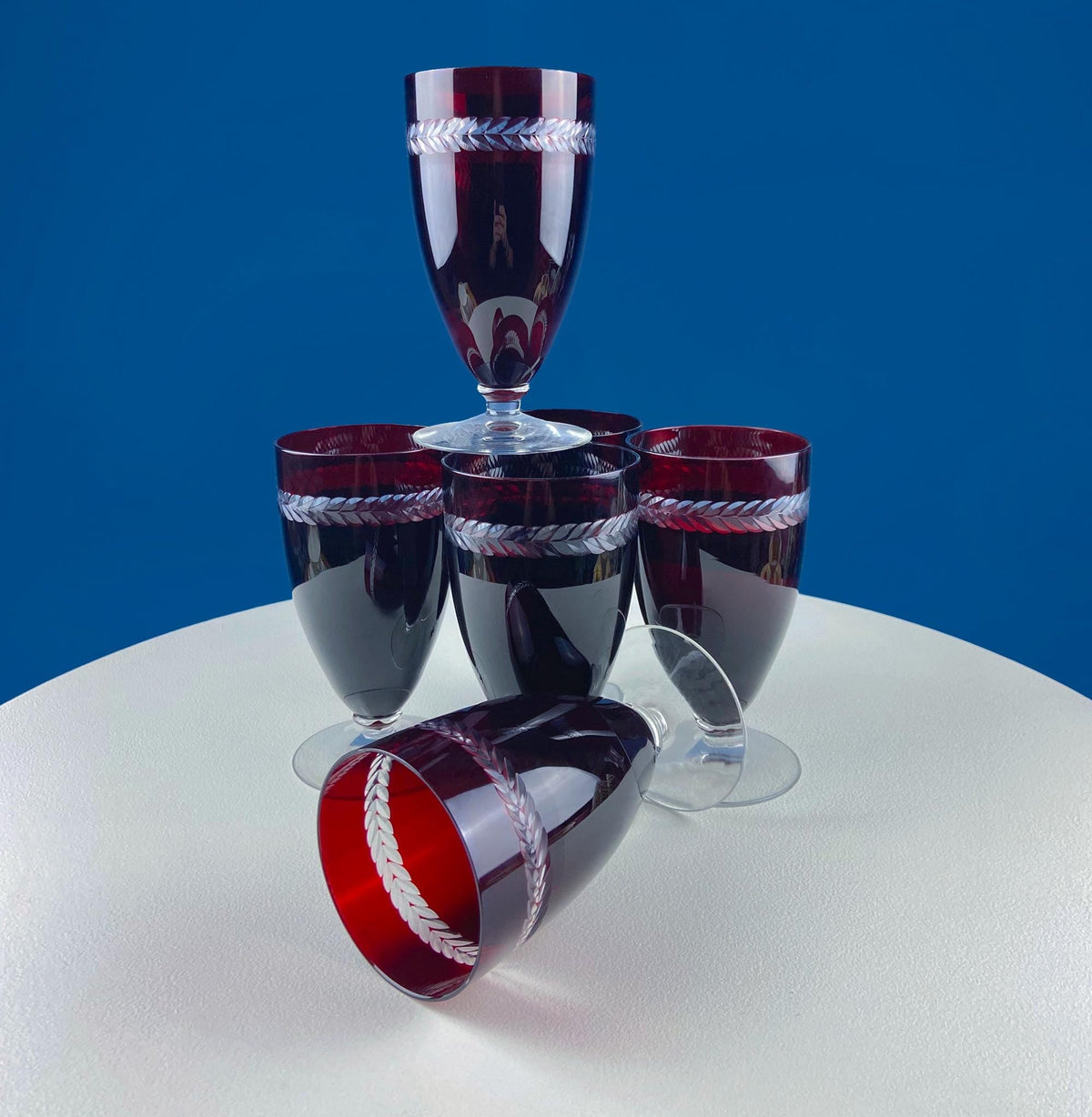 Bohemian Ruby-to-Clear Crystal Goblets, Set of 6