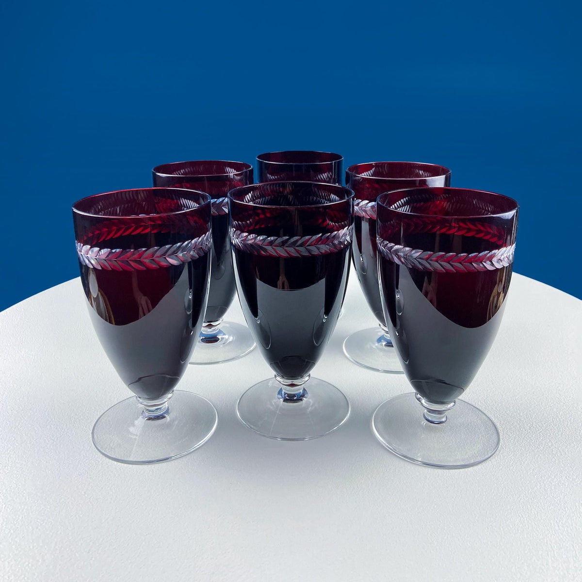 Bohemian Ruby-to-Clear Crystal Goblets, Set of 6