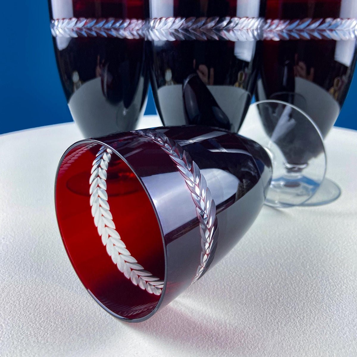 Bohemian Ruby-to-Clear Crystal Goblets, Set of 6