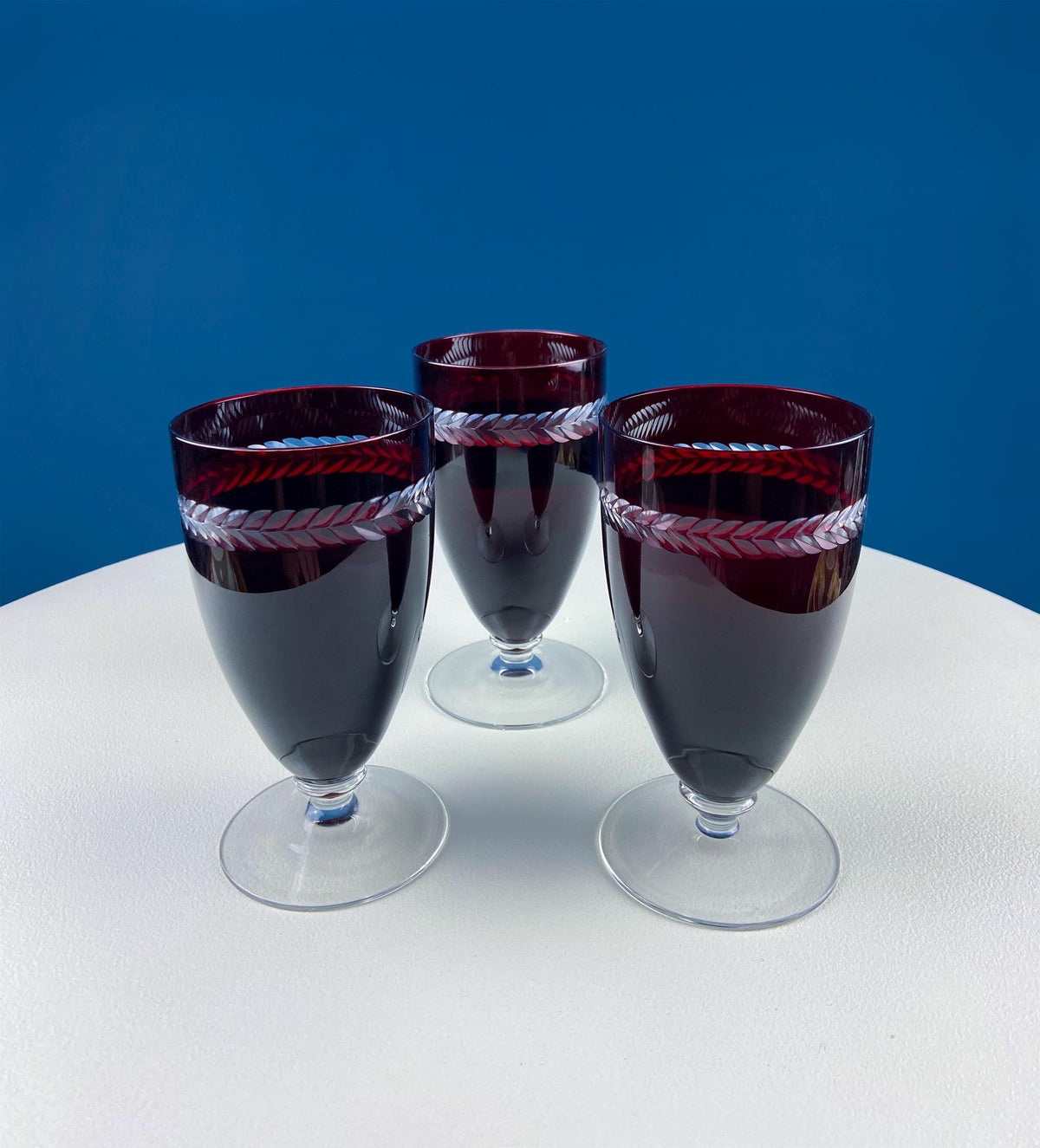 Bohemian Ruby-to-Clear Crystal Goblets, Set of 6