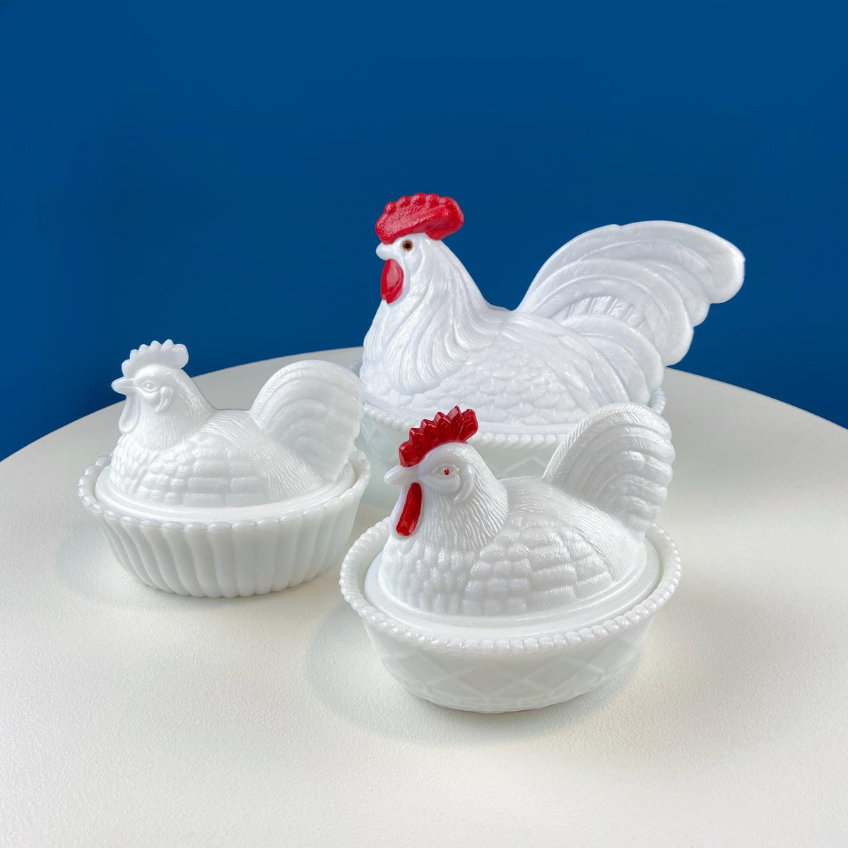 Westmoreland Milk Glass Rooster on Nest Covered Dish