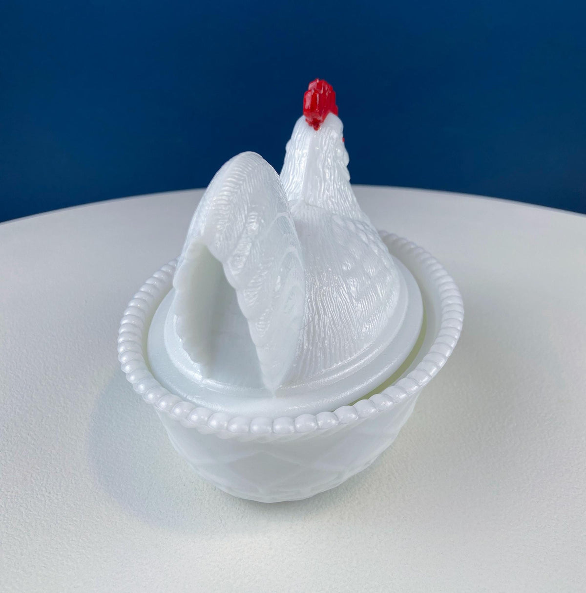 Westmoreland Milk Glass Rooster on Nest Covered Dish