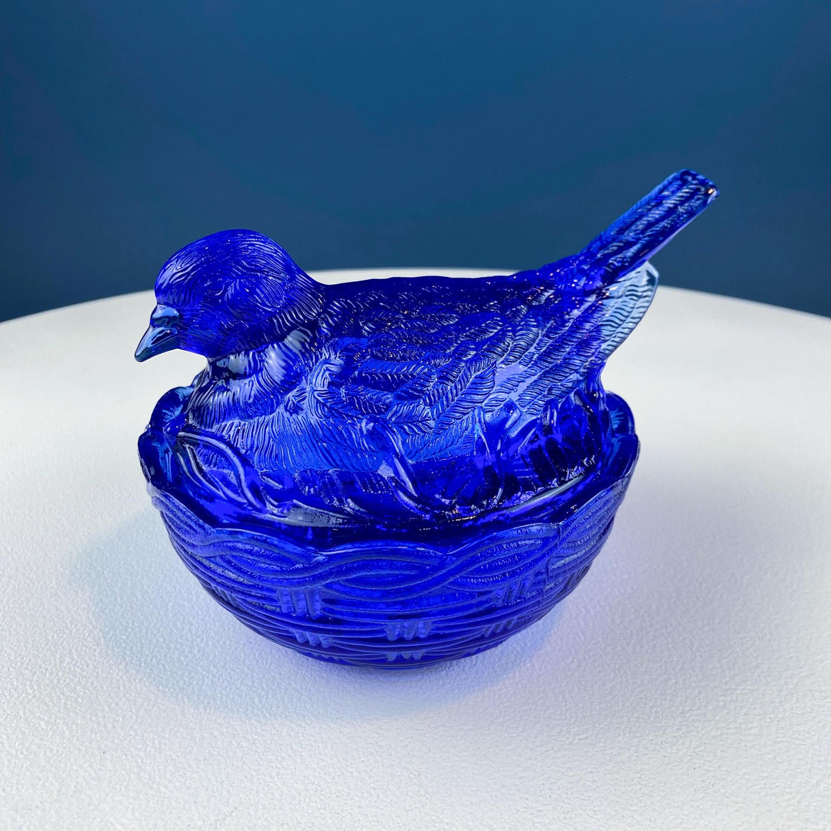 Cobalt Blue Glass Nesting Dove Covered Dish