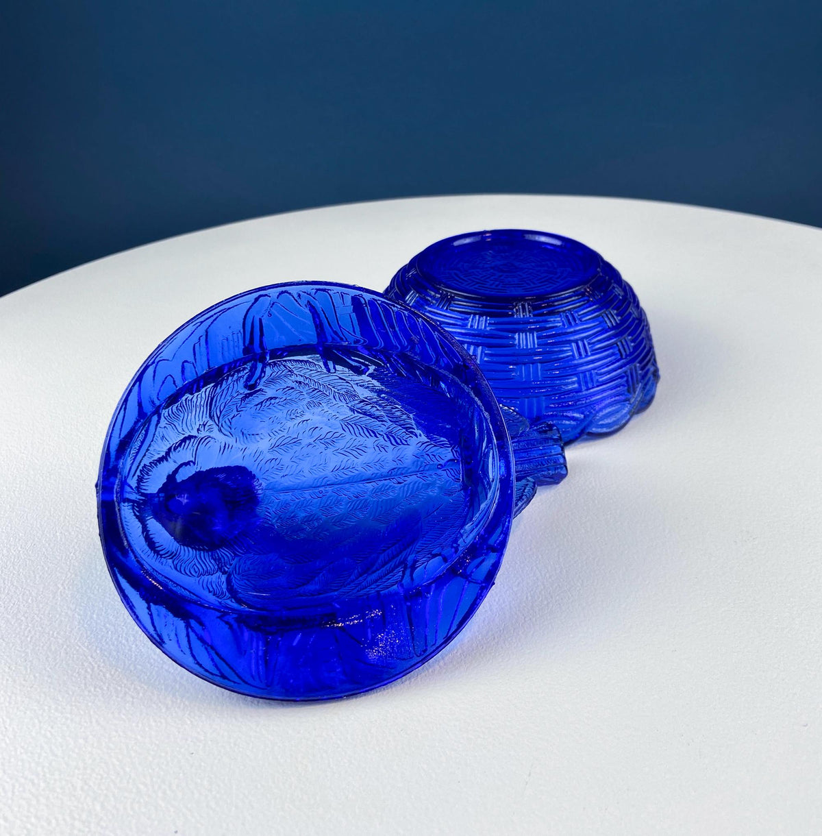 Cobalt Blue Glass Nesting Dove Covered Dish