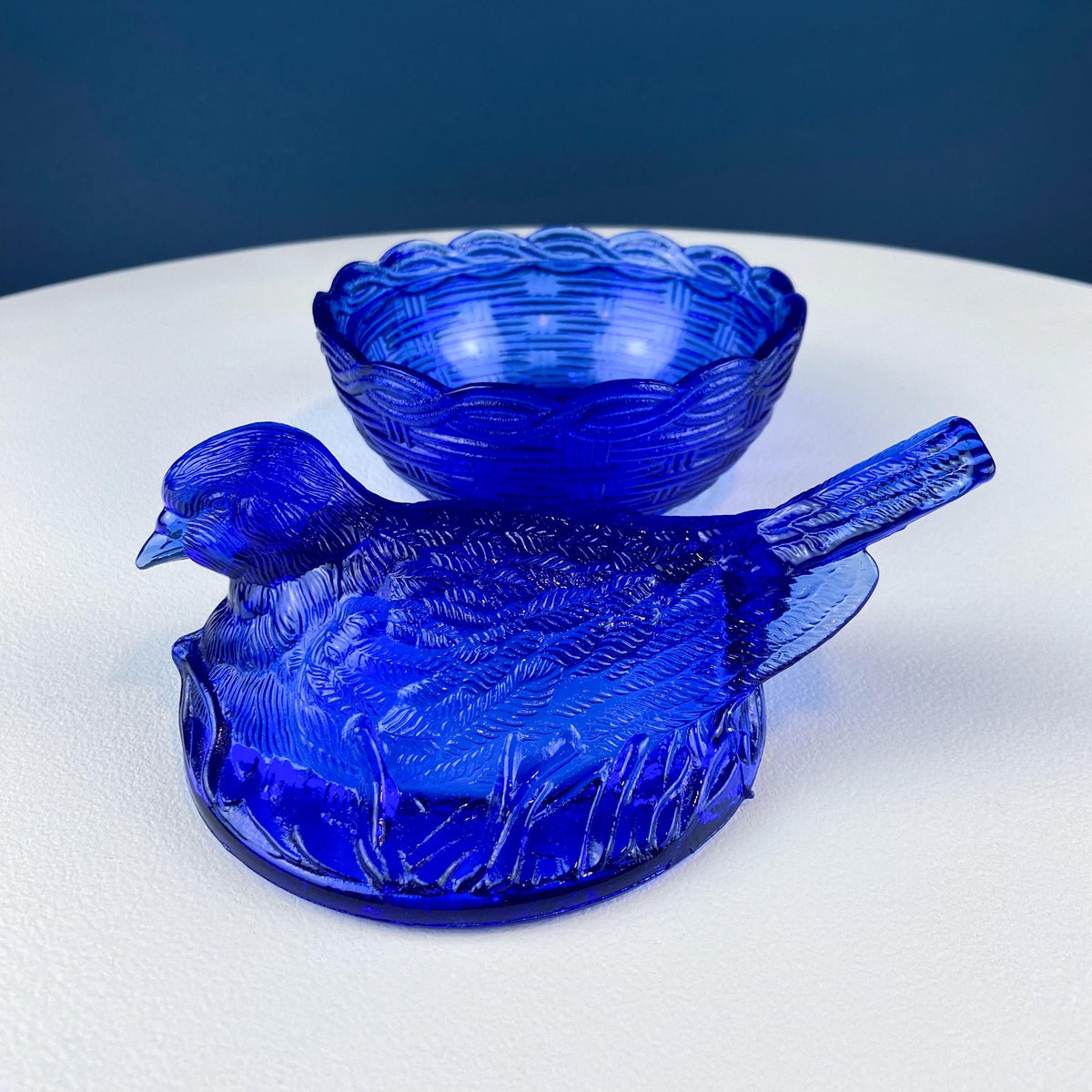 Cobalt Blue Glass Nesting Dove Covered Dish