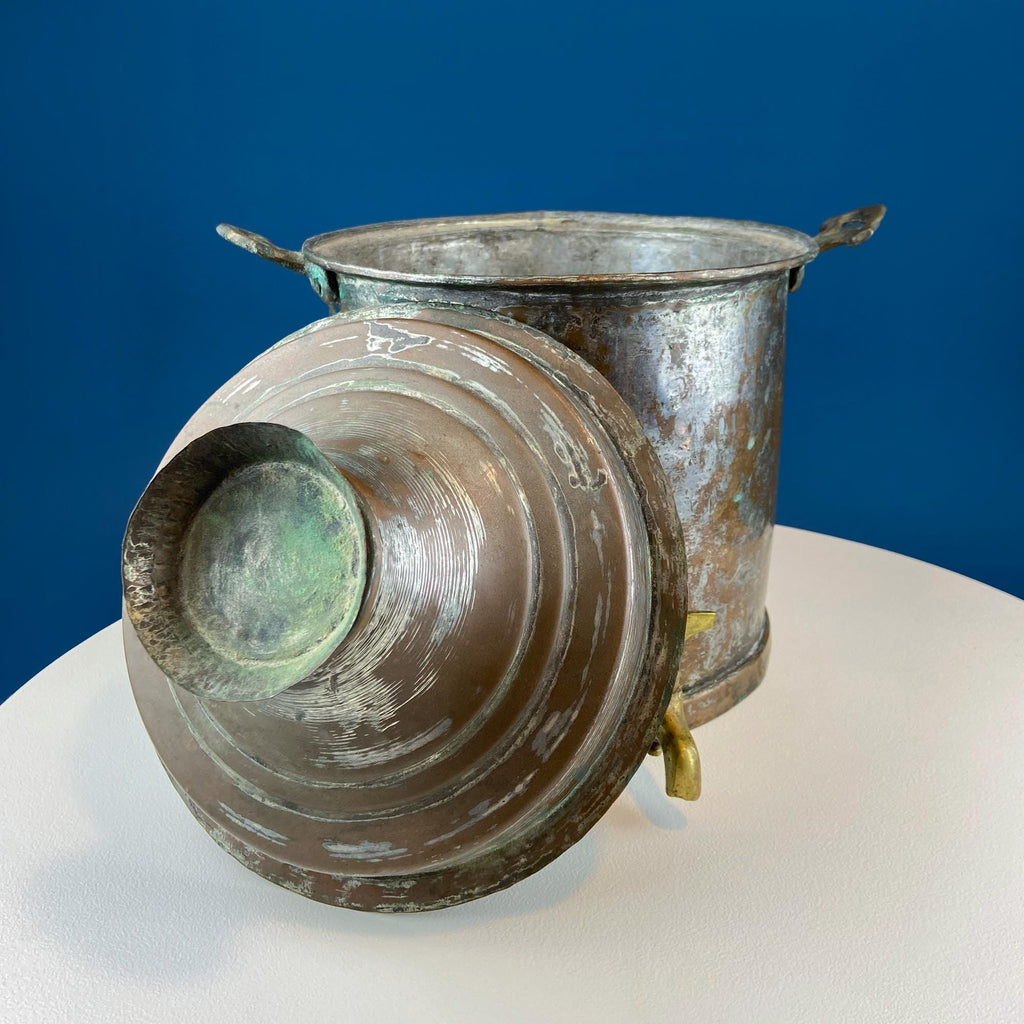 Hand-Pounded Copper and Tin Beverage Dispenser with Brass Spigot