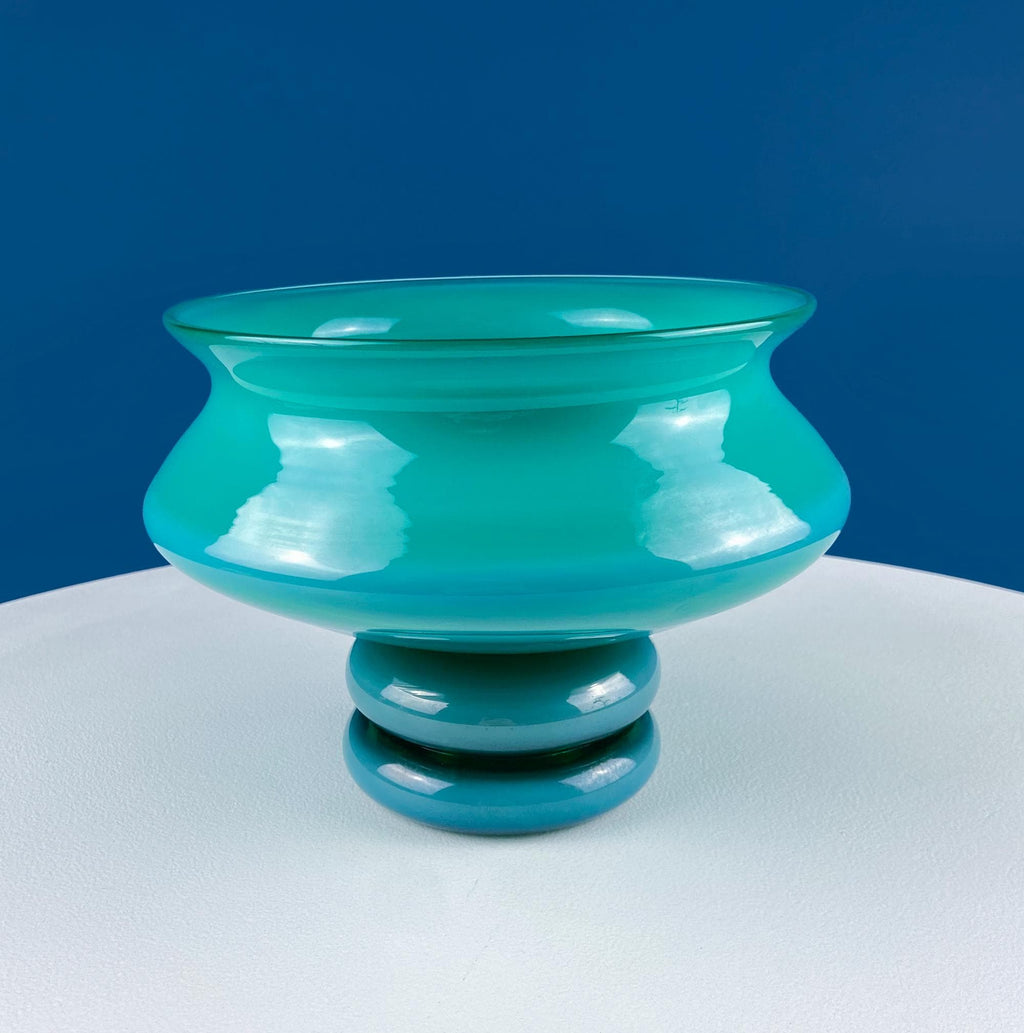 Sky Blue Hand-Blown Curvilinear Glass Vase