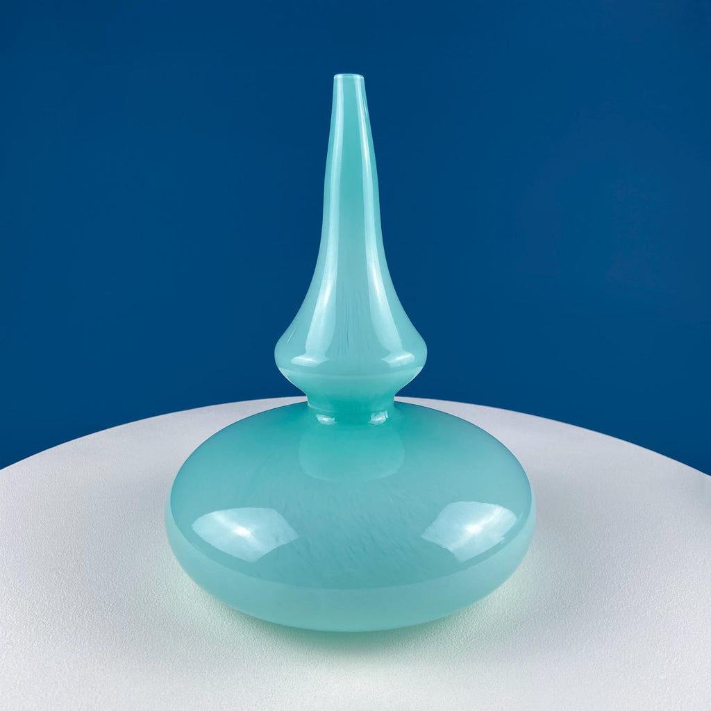 Sky Blue Hand-Blown Curvilinear Glass Vase