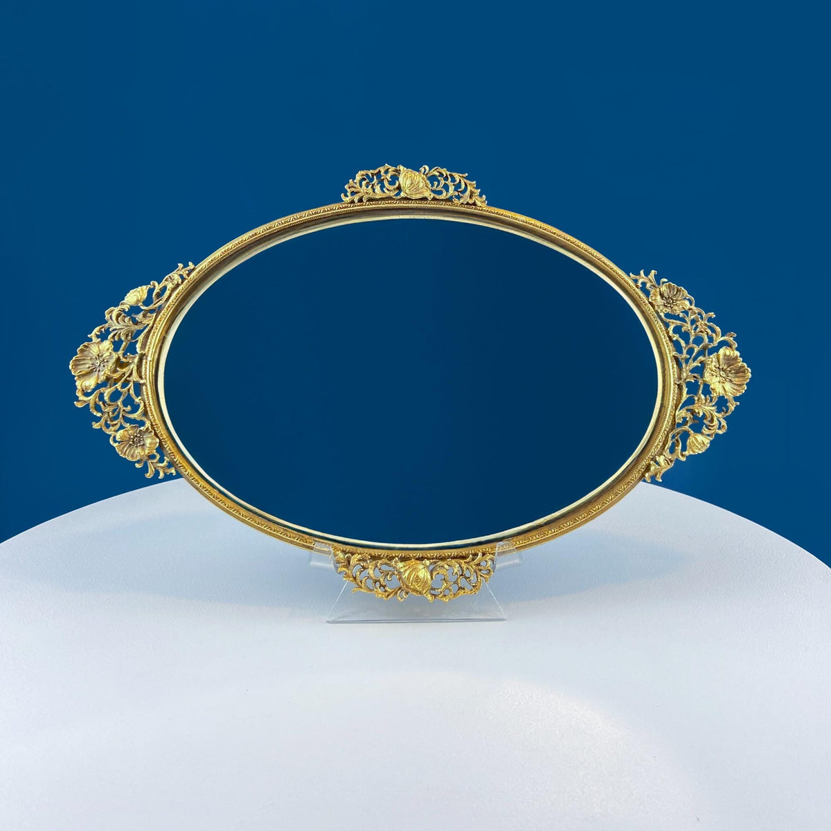 Gilded Floral Vanity Mirror Tray
