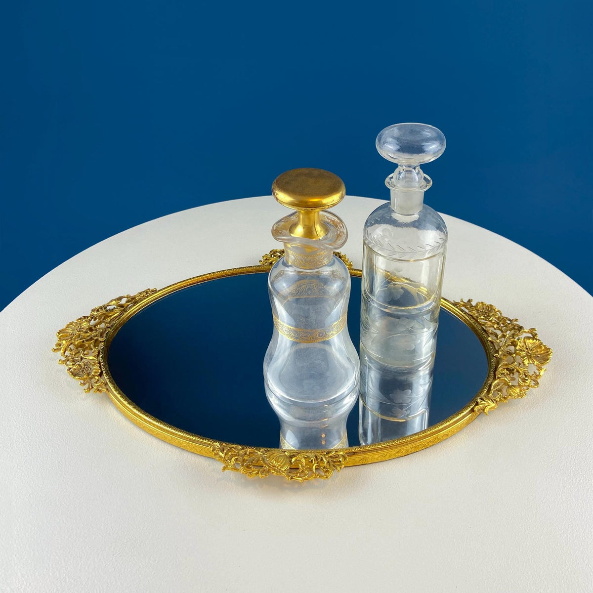 Gilded Floral Vanity Mirror Tray