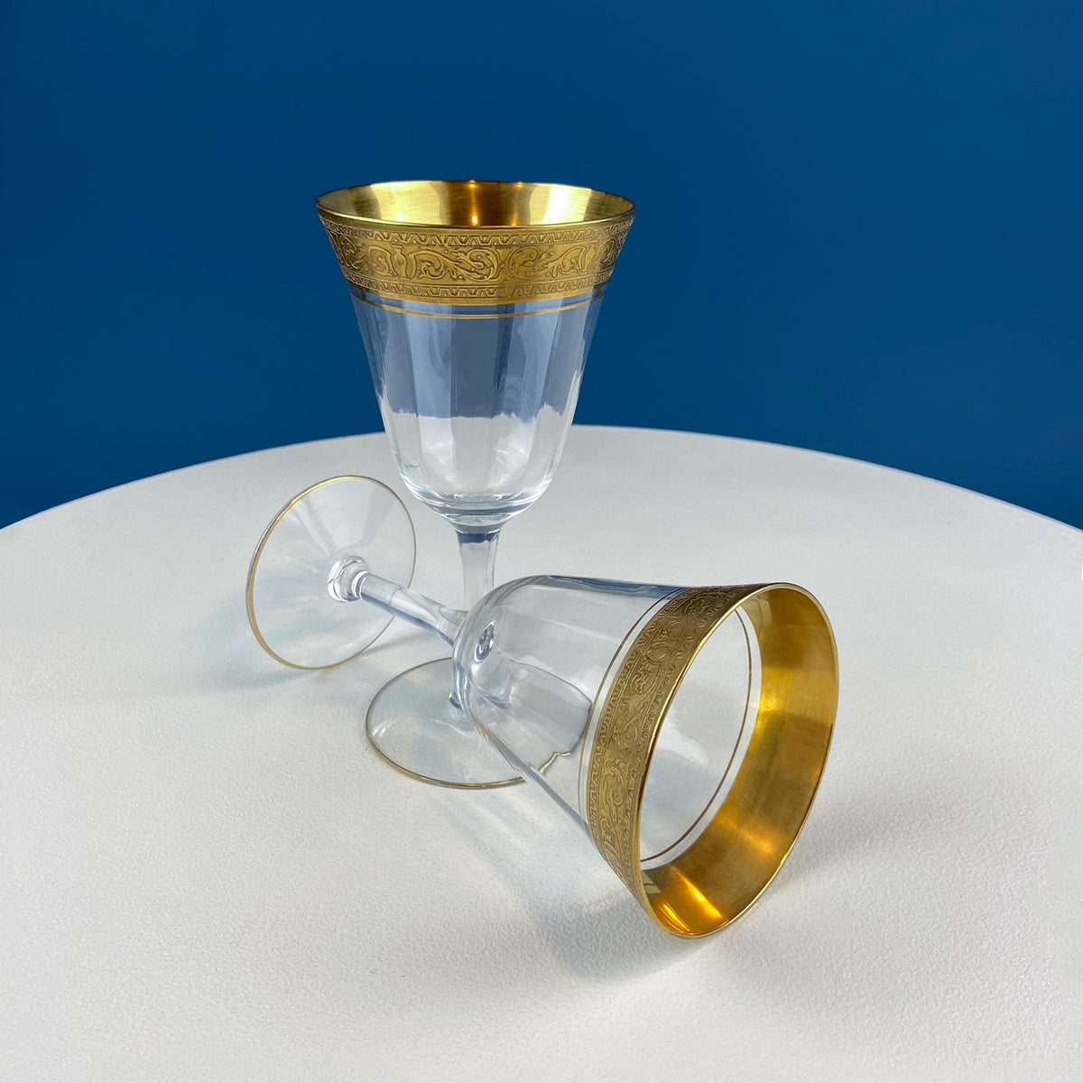 Tiffin Franciscan Gold-Rim Faceted Wine Goblets, Set of 5