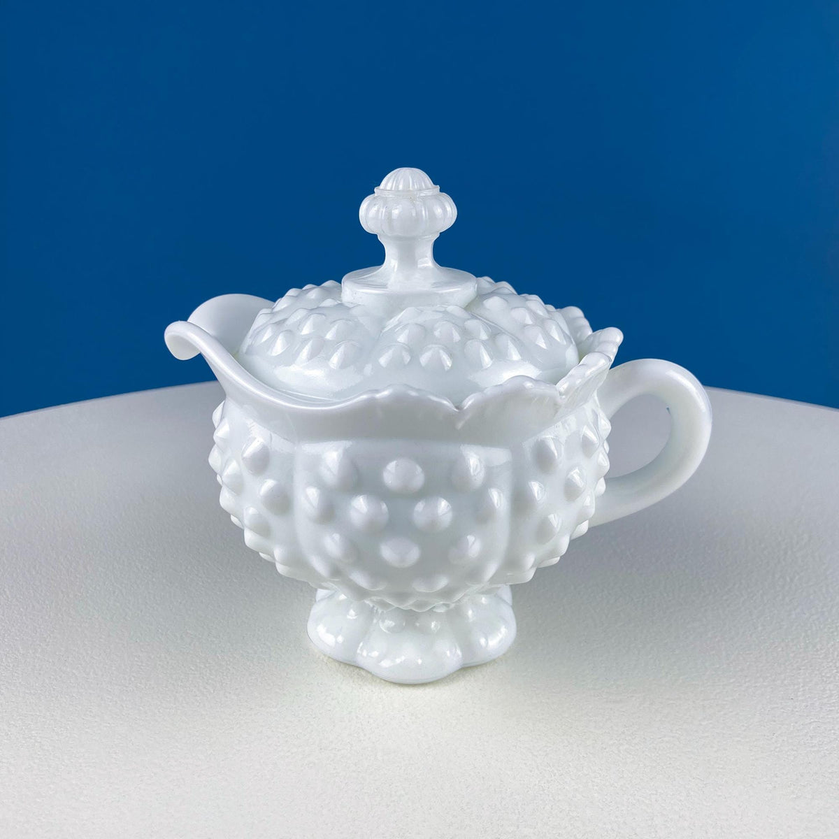 Fenton Thumbprint Milk Glass Sugar & Creamer on Tray