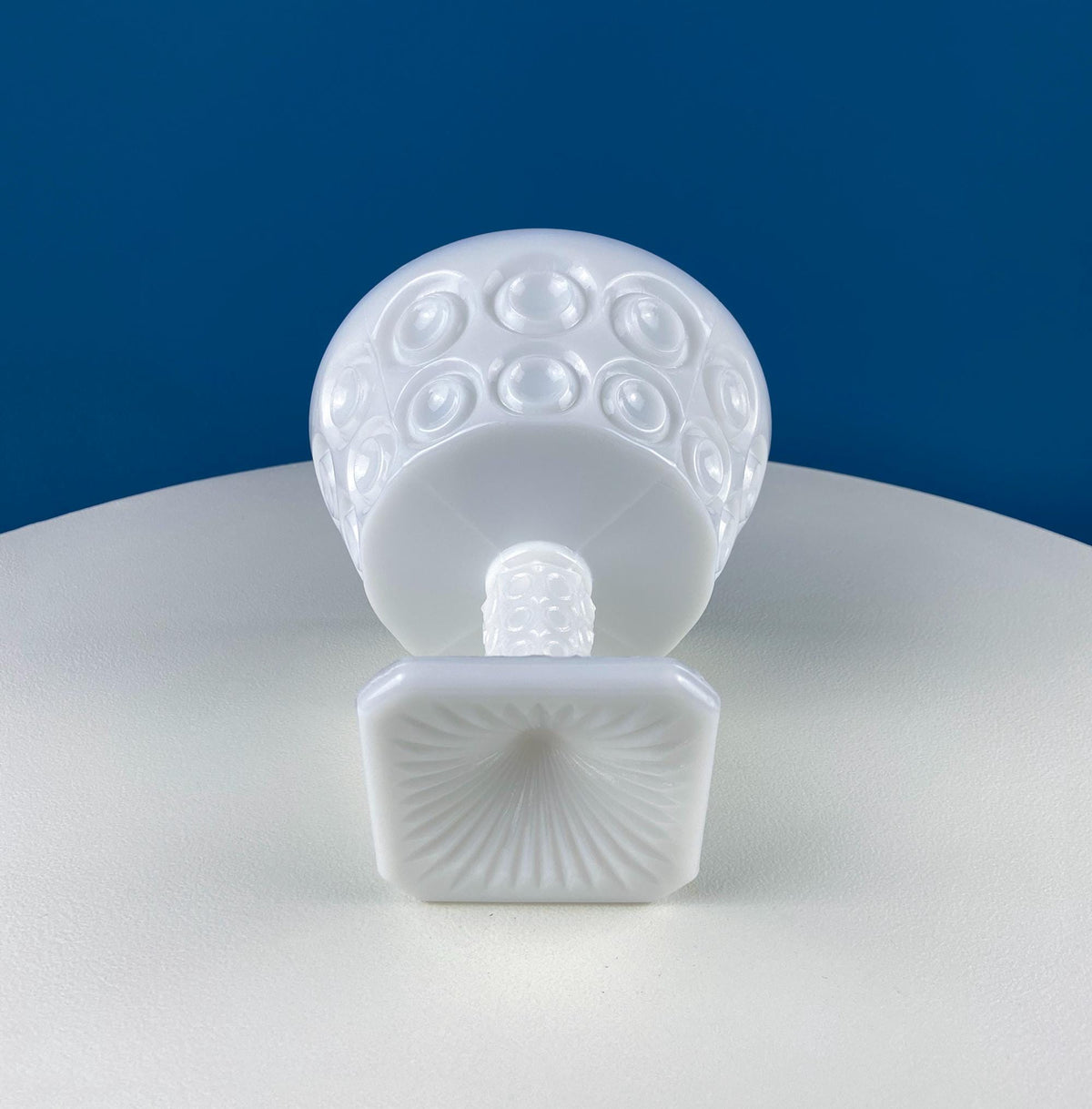 Milk Glass Footed Lidded Bowl with Embossed Circles