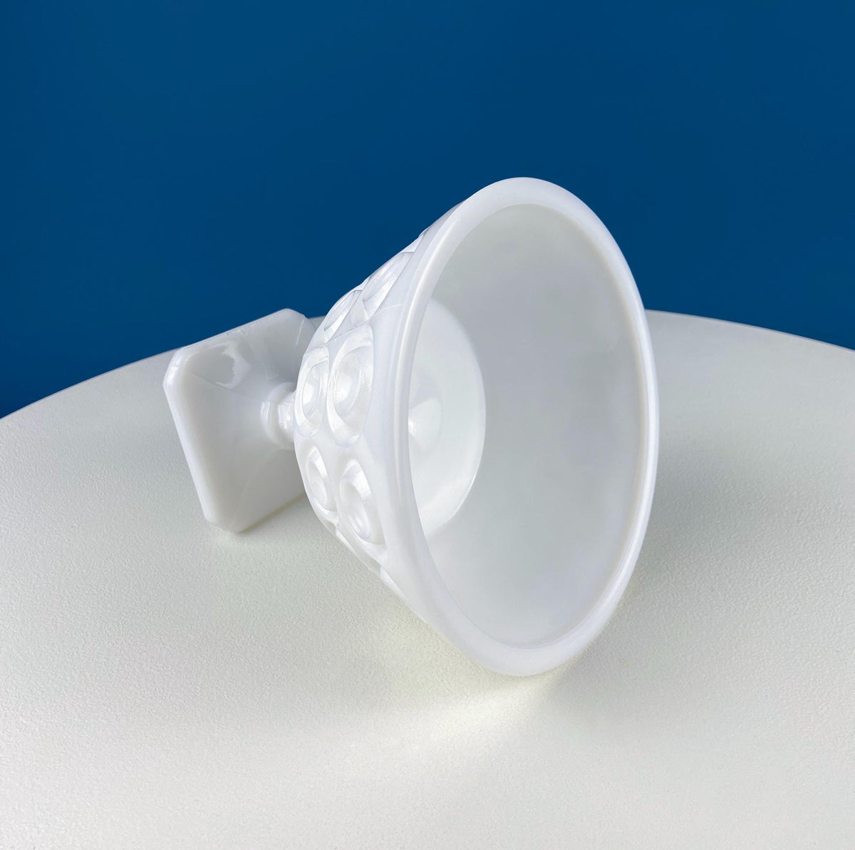 Milk Glass Footed Lidded Bowl with Embossed Circles