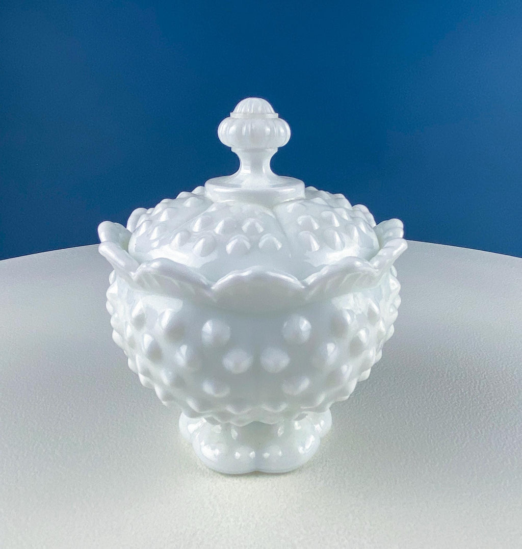 Fenton Thumbprint Milk Glass Sugar & Creamer on Tray