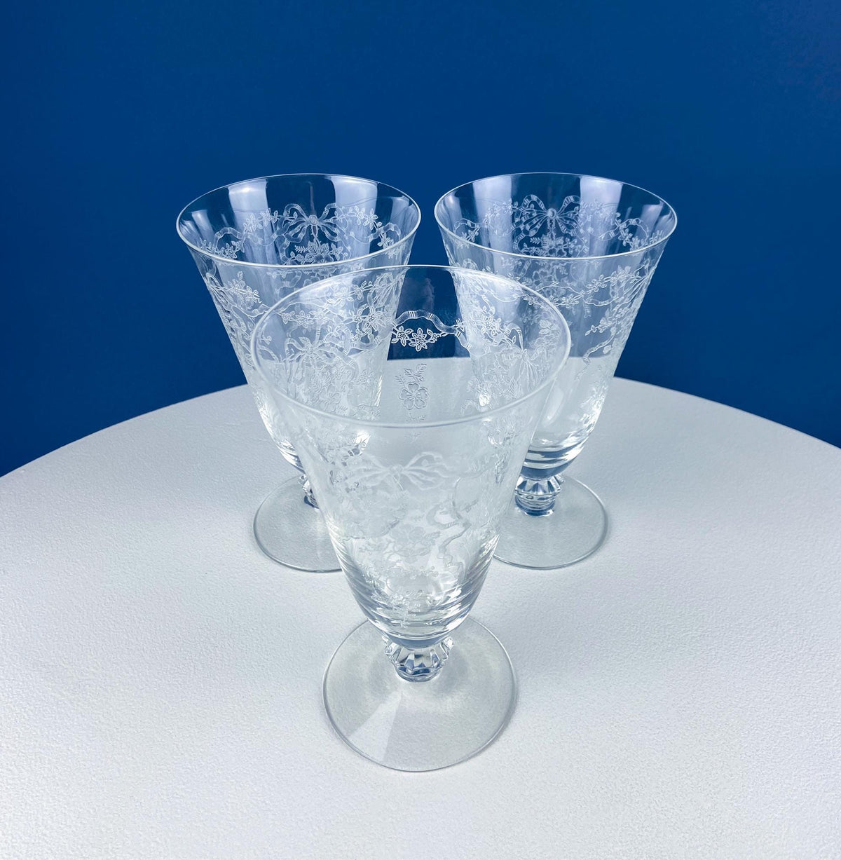 Fostoria Romance Etched Crystal Goblets, Set of 5