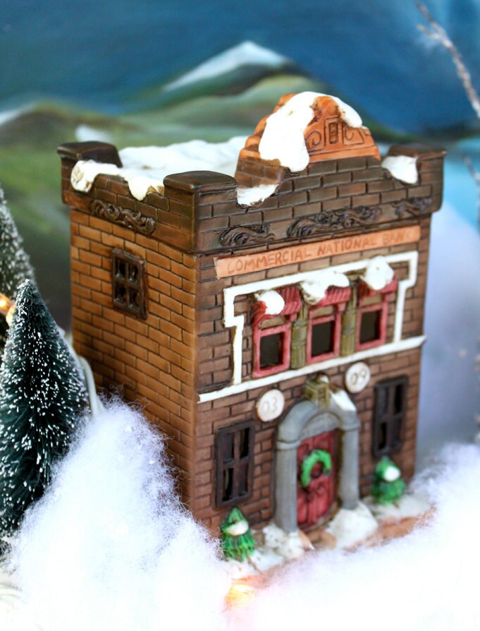 Handmade Lighted Christmas Village Bank