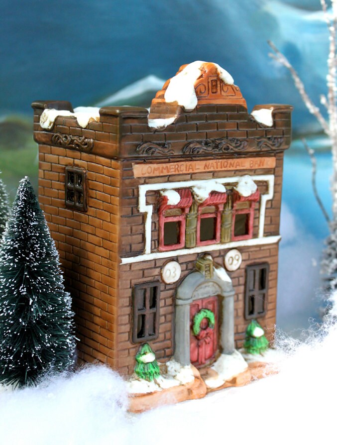 Handmade Lighted Christmas Village Bank