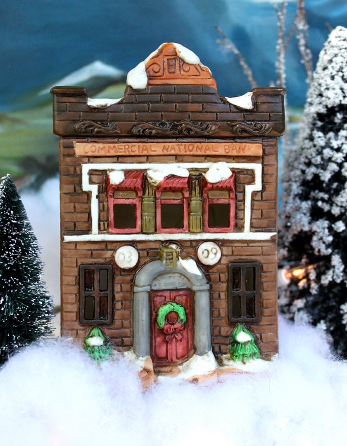 Handmade Lighted Christmas Village Bank