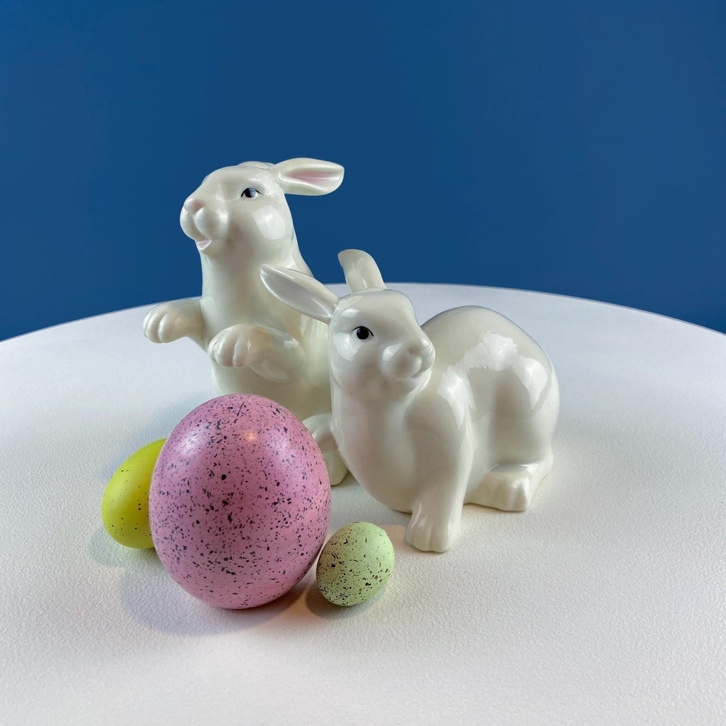 White Porcelain Bunny Figurines, Pair