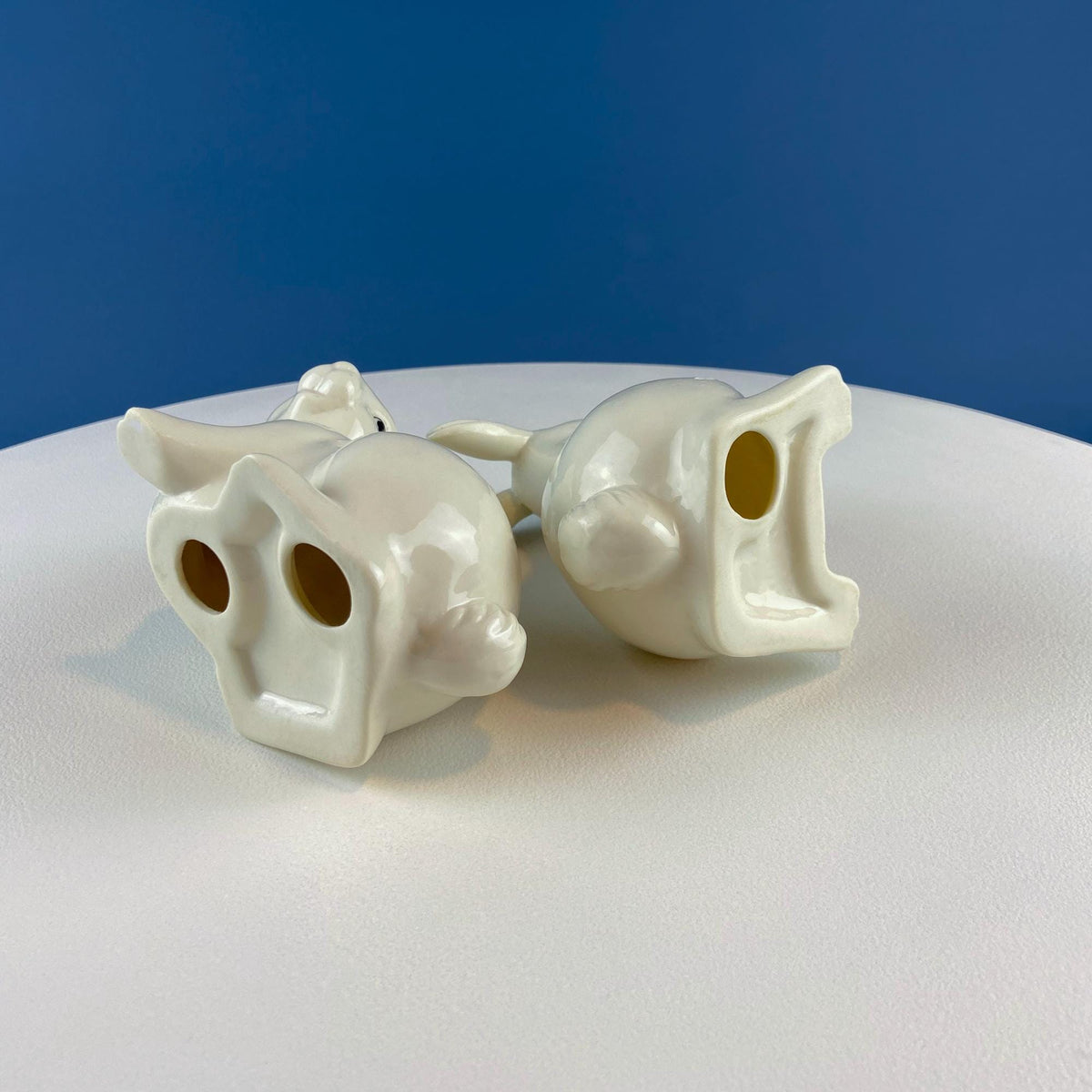 White Porcelain Bunny Figurines, Pair