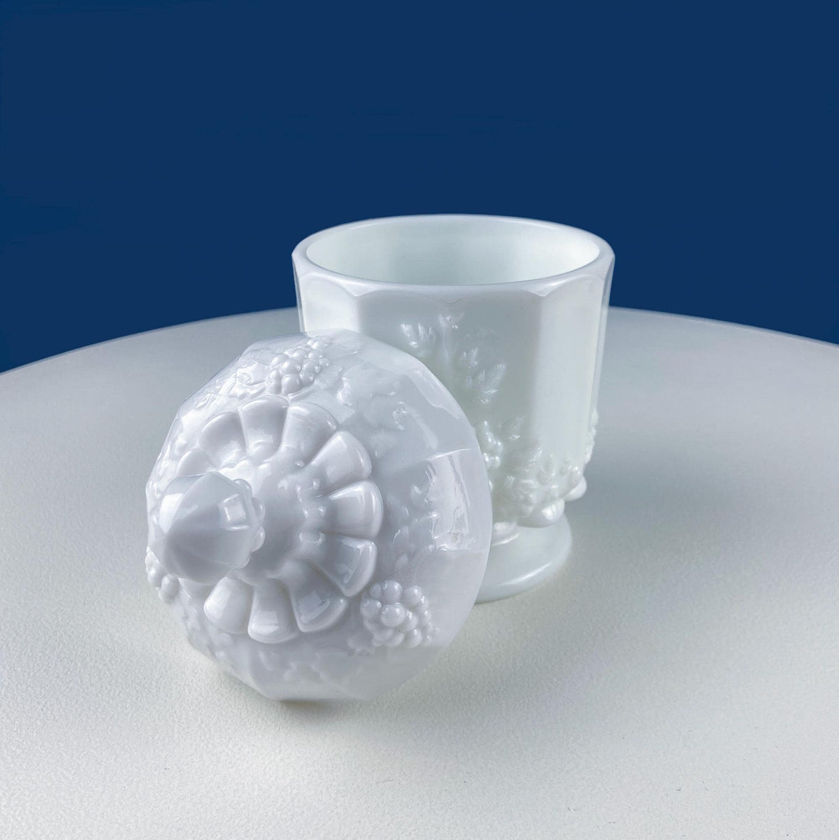 Westmoreland Milk Glass Grape & Vine Lidded Dish Set