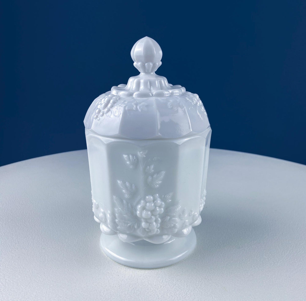 Westmoreland Milk Glass Grape & Vine Lidded Dish Set