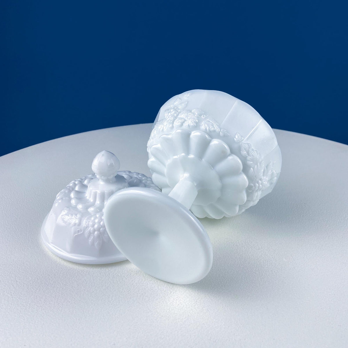 Westmoreland Milk Glass Grape & Vine Lidded Dish Set