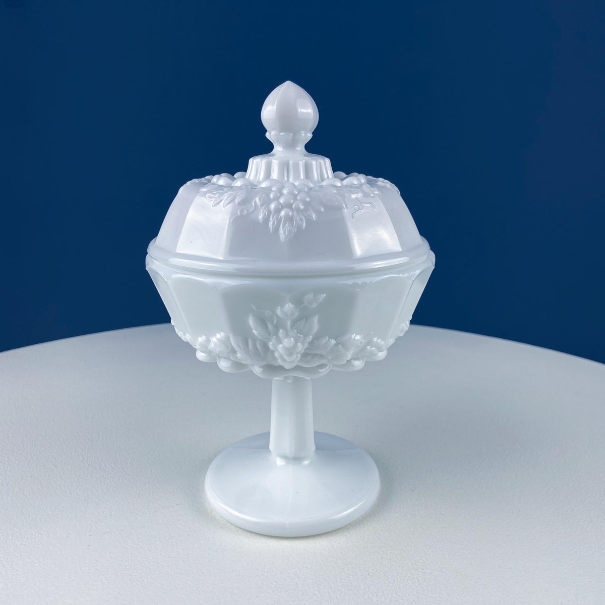 Westmoreland Milk Glass Grape & Vine Lidded Dish Set