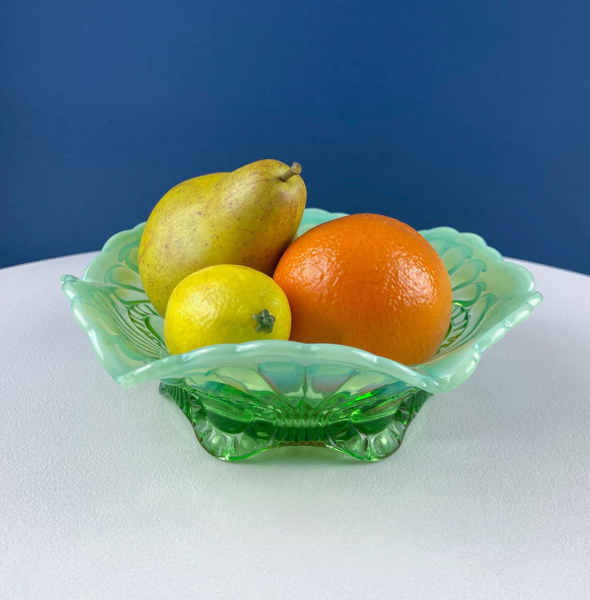 Fenton Emerald Green Footed Bowl with Opalescent Edge