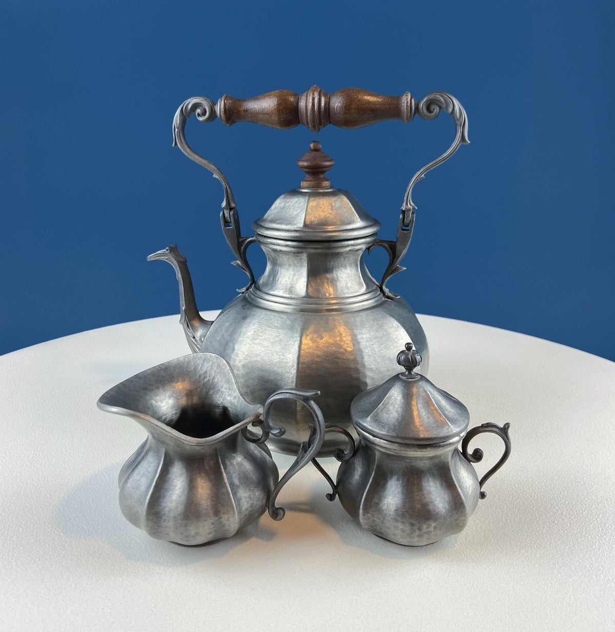 Metawa Holland Pewter Coffee & Tea Set with Filigree Tray, 6 Pieces