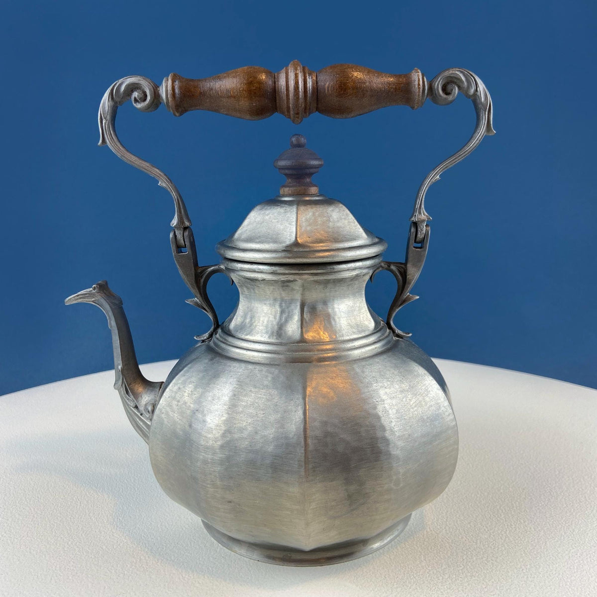 Italian Pewter Coffee Set with Wood Handles, 3 Pieces