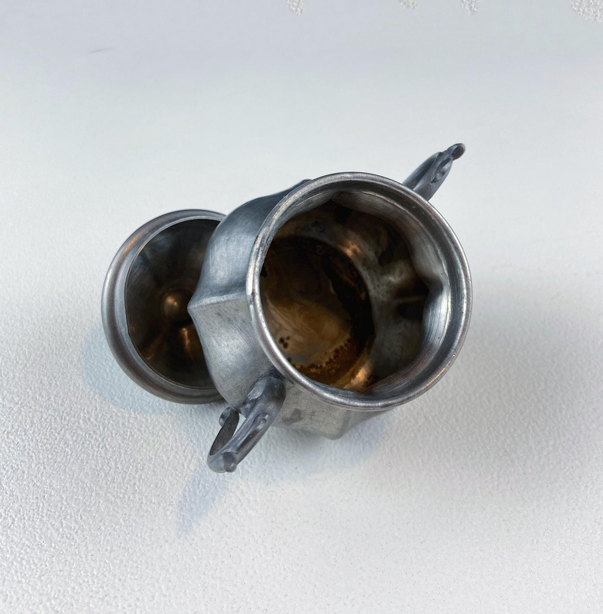 Italian Pewter Coffee Set with Wood Handles, 3 Pieces