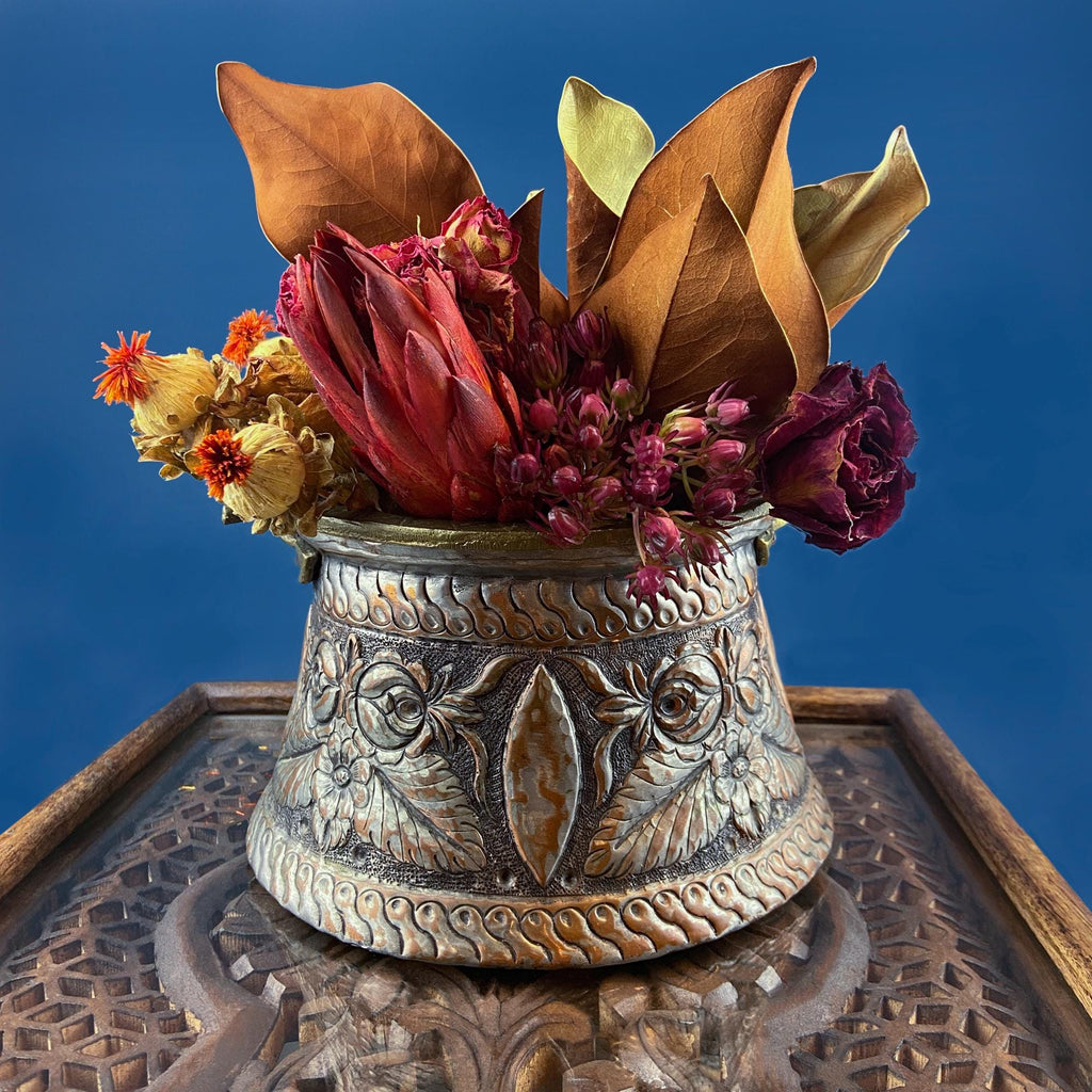 Hand-Pounded Copper & Tin Lidded Pail with Brass Handle