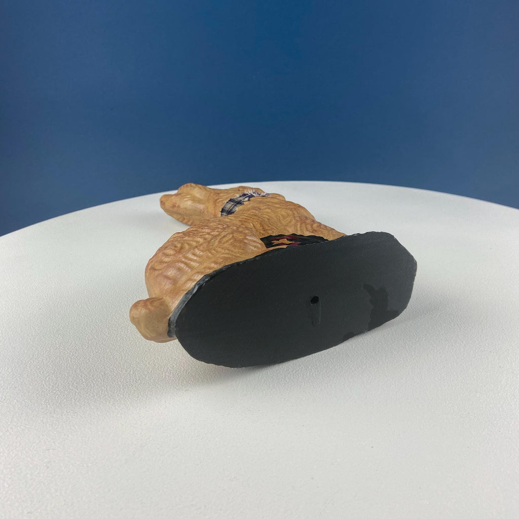 Hand-Painted Brown Bunny Figurine with Plaid Bow