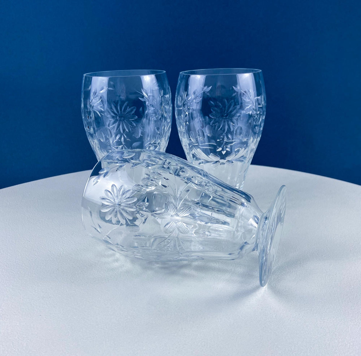 1940s Cut Daisy Garland Low-Stem Tumblers, Set of 5