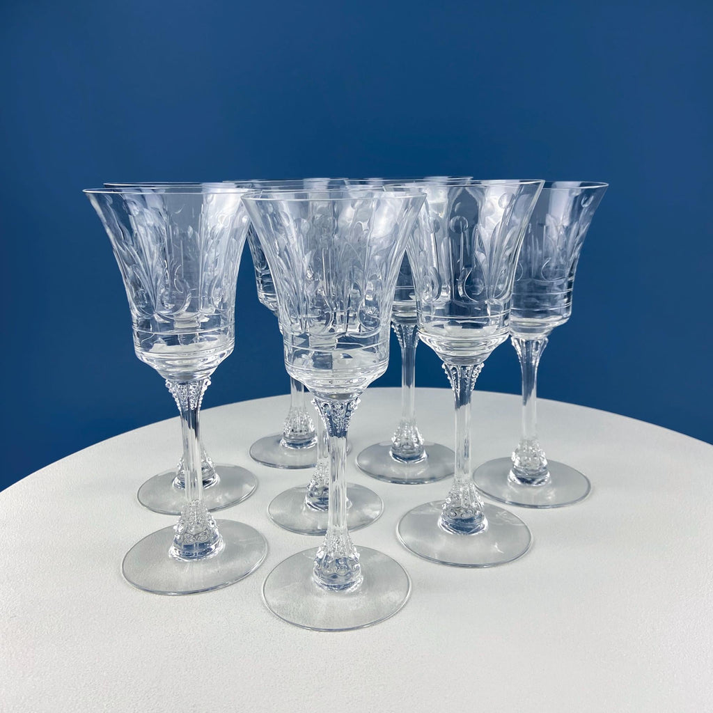1940s Heisey Danish Princess Crystal Goblets, Set of 8