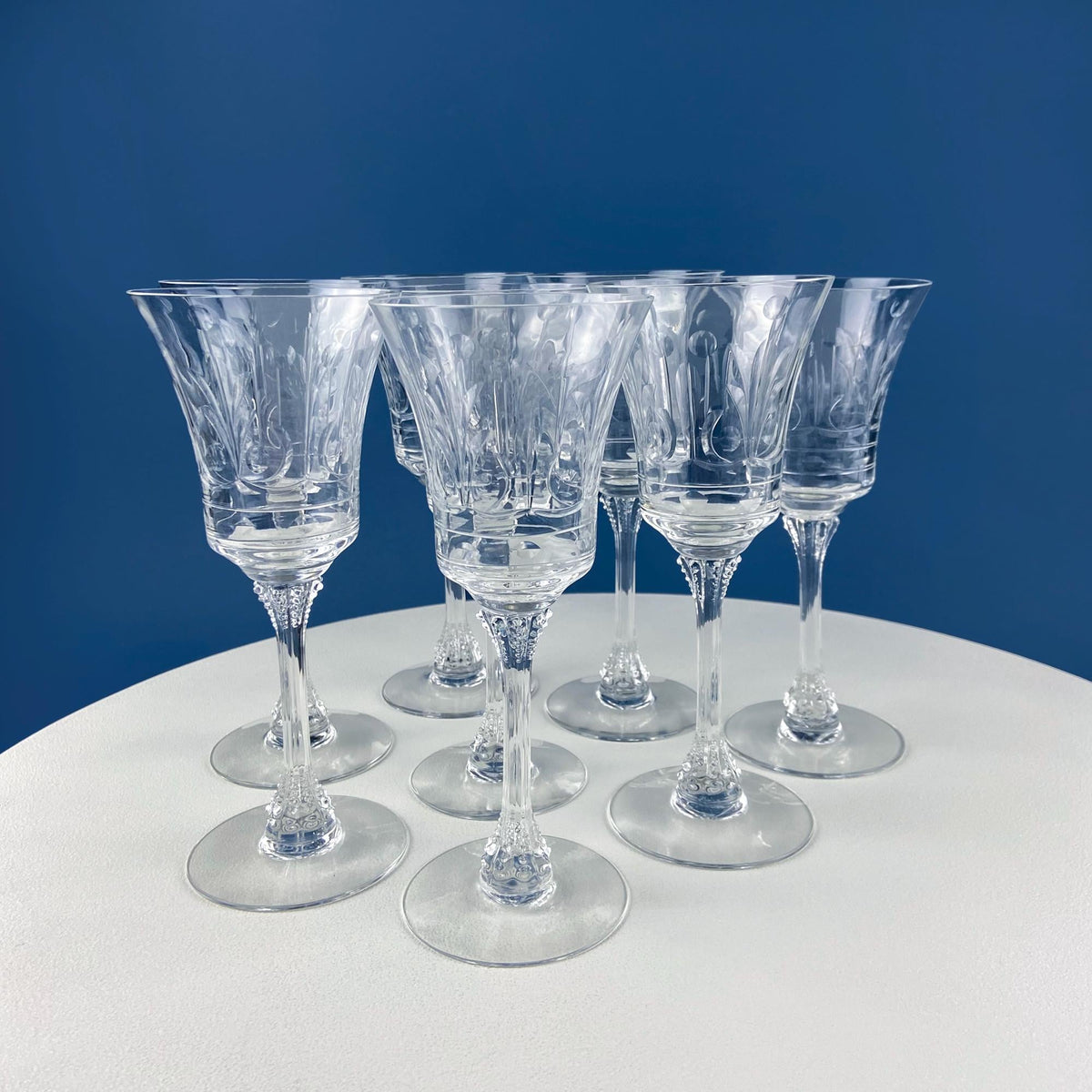 1940s Heisey Danish Princess Crystal Goblets, Set of 8