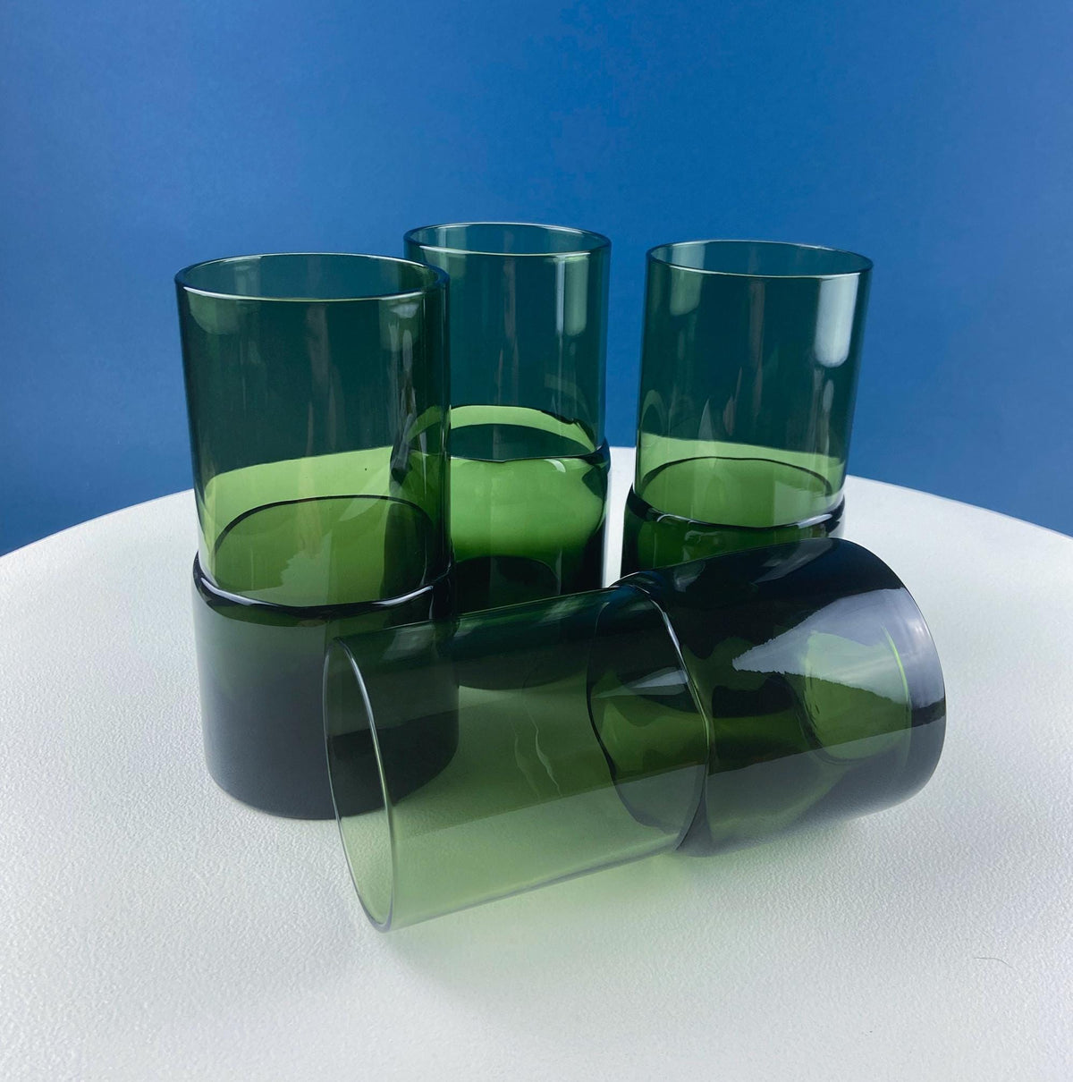 Double-Dipped Green Glass Pitcher with 9 Glasses