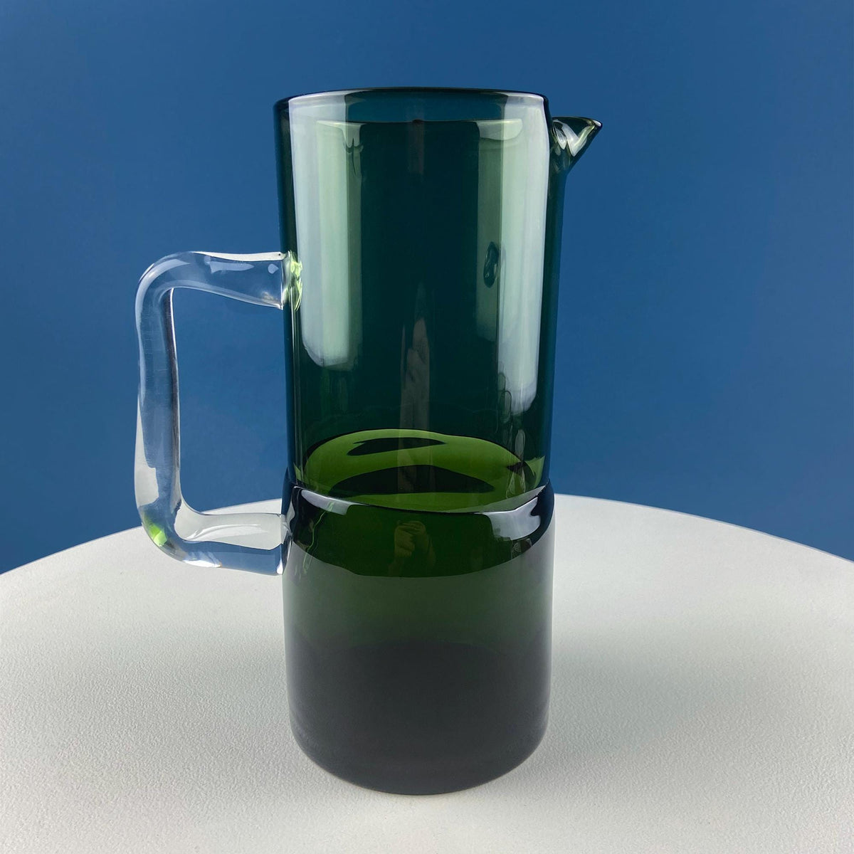 Double-Dipped Green Glass Pitcher with 9 Glasses