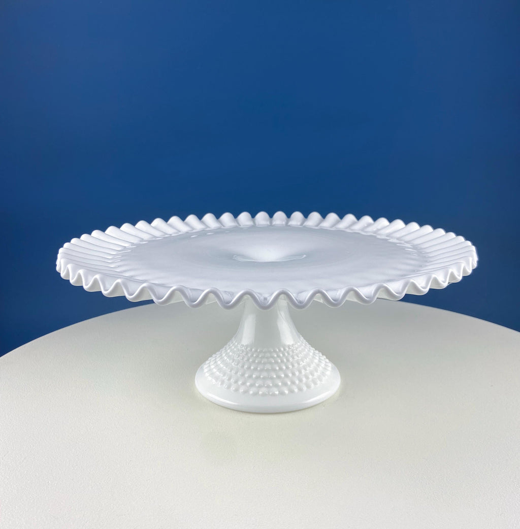 Thumbprint Milk Glass Cake Stand, 12"