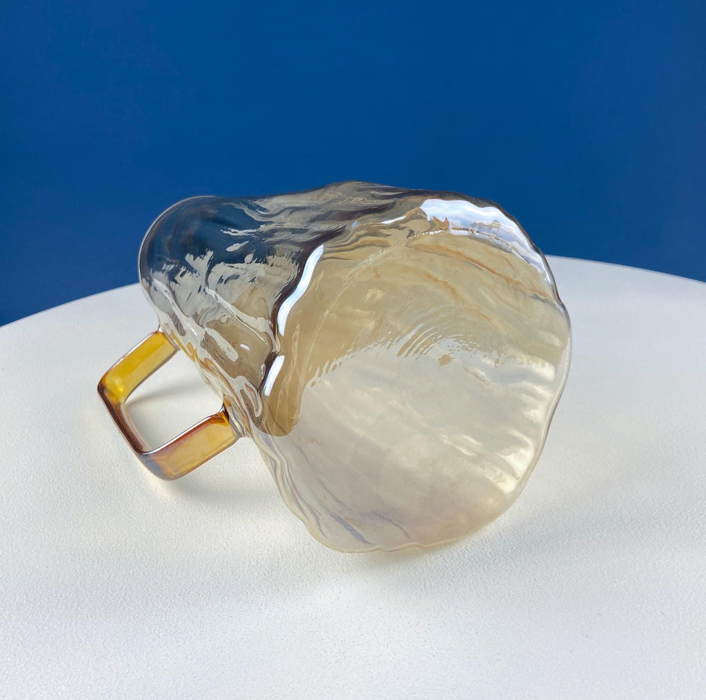 Iridescent Peach Bark Glass Pitcher, 10"