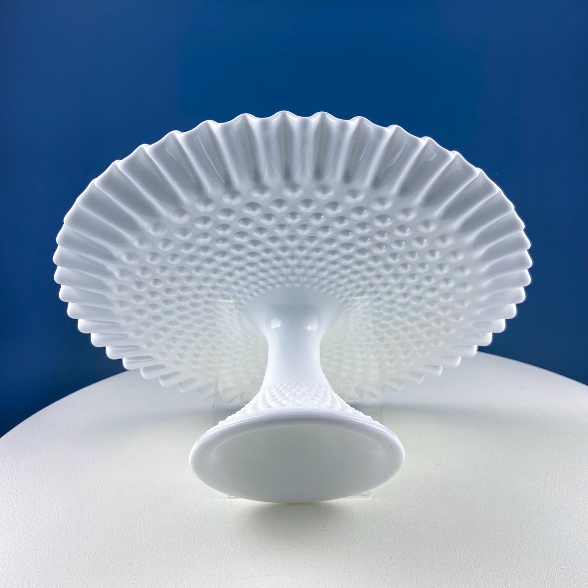 Thumbprint Milk Glass Cake Stand, 12"