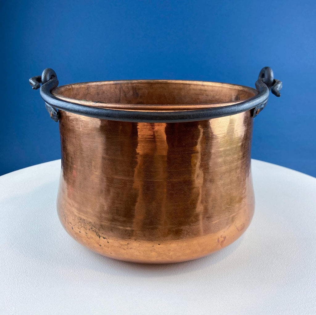 Hand-Hammered Brass Bucket with Wrought Iron Handle
